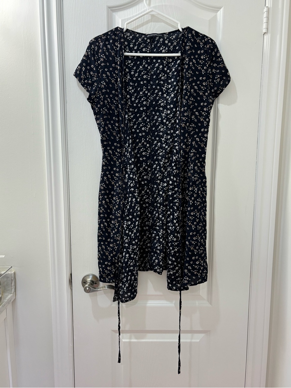 Brandy Melville Black Floral Mini Wrap Dress